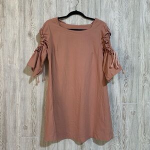 EASEL Loose Boho Ruffle Cut Out Sleeve Cotton Swing Dress Dusty Rose Size Small